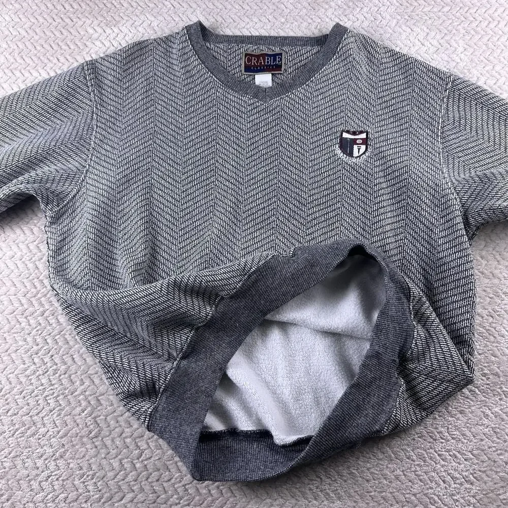 Vintage 1980’s Geometric Adult Large Knit Pullover Sweater Embroidered Golf Gray